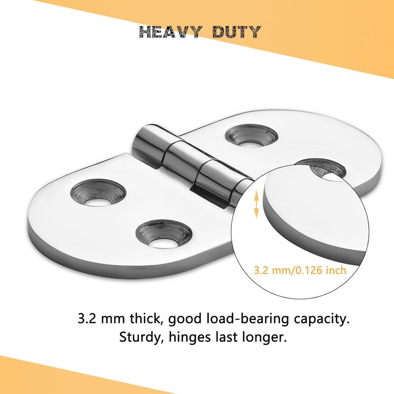 DIALESHU Heavy Duty Marine Boat Hatch Hinges, 316 Stainless Steel, 3 x 1.5-Inch Oval Hinges for Cabinet Doors with Screws (2-Pack) - Image 4